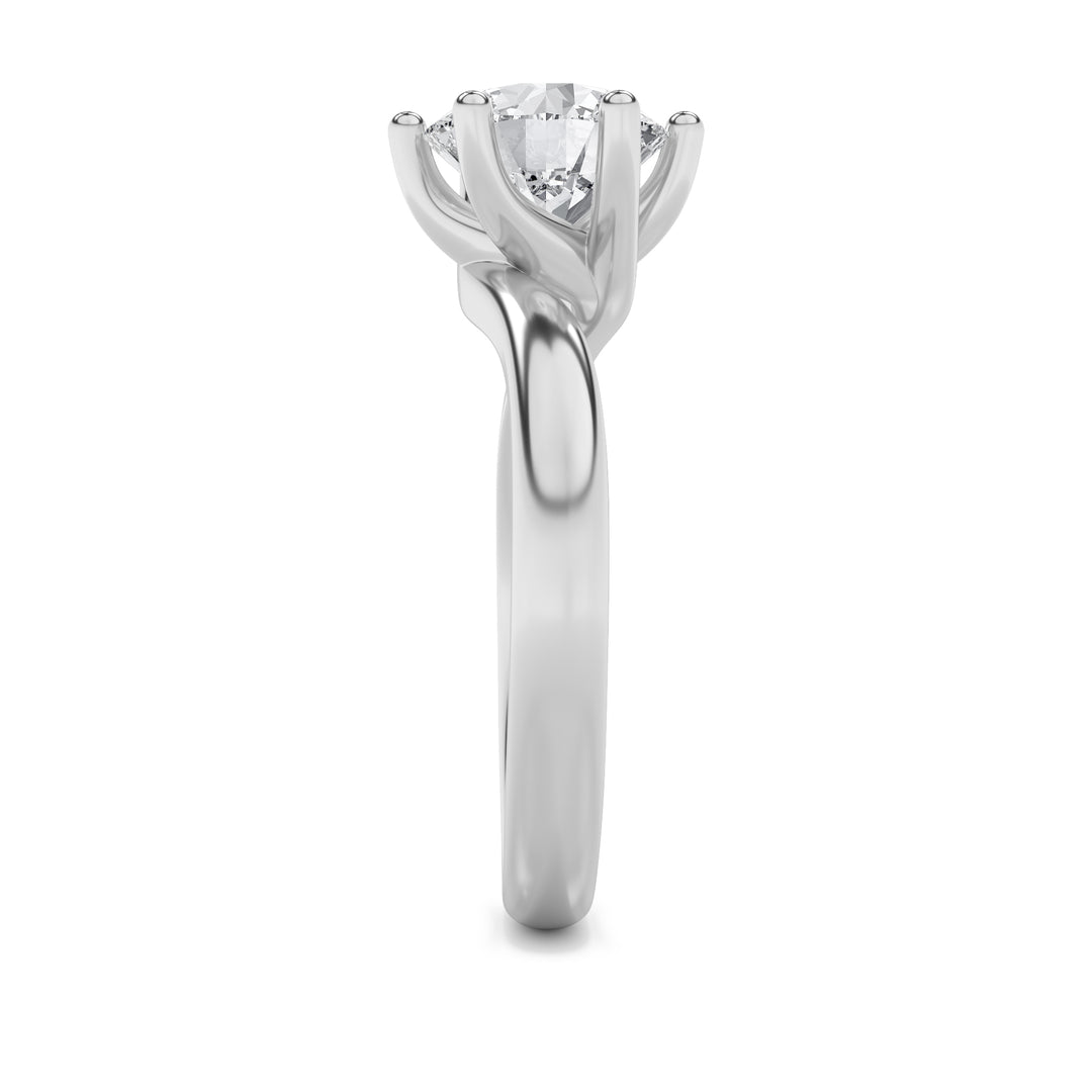 1Cttw Round Shaped Lab Grown Diamond (F/VVS) Bypass Shank Engagement Ring in 14K Gold