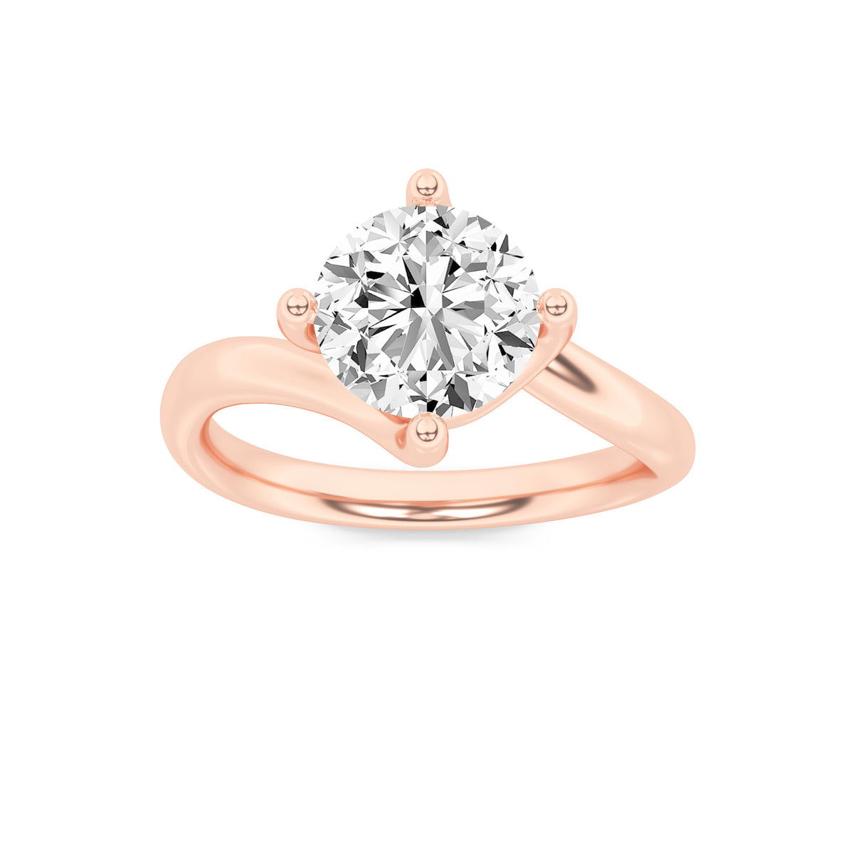 1Cttw Round Shaped Lab Grown Diamond (F/VS) Bypass Shank Engagement Ring in 14K Gold