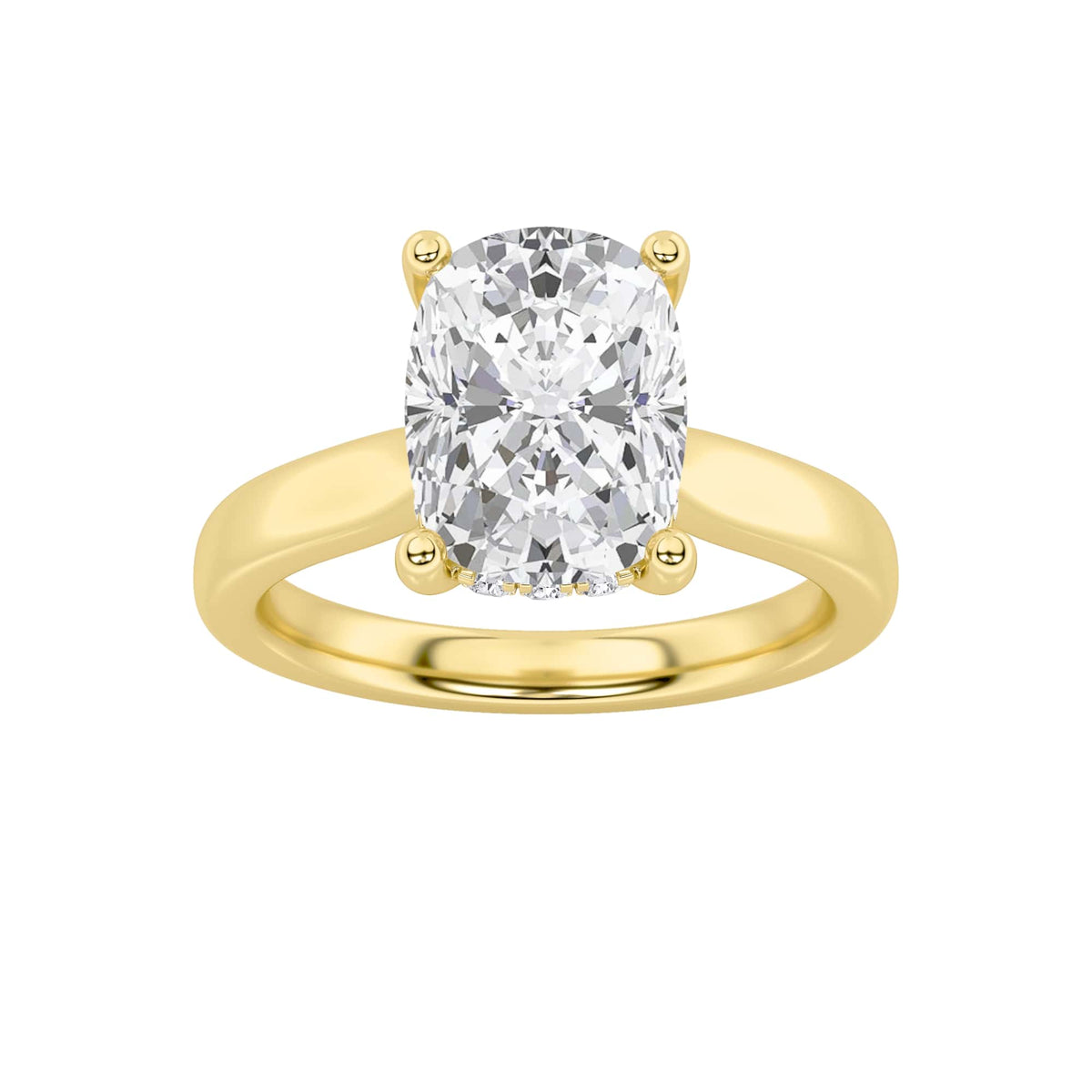 1Cttw Elongated Cushion Shaped Lab Grown Diamond (F/VS) Hidden Halo Cathedral Shank Engagement Ringin 14K Gold
