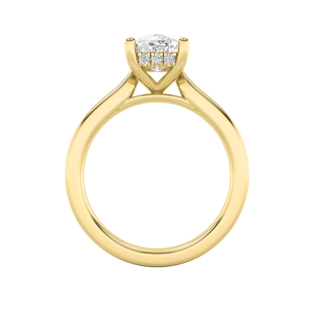 1Cttw Elongated Cushion Shaped Lab Grown Diamond (F/VS) Hidden Halo Cathedral Shank Engagement Ringin 14K Gold