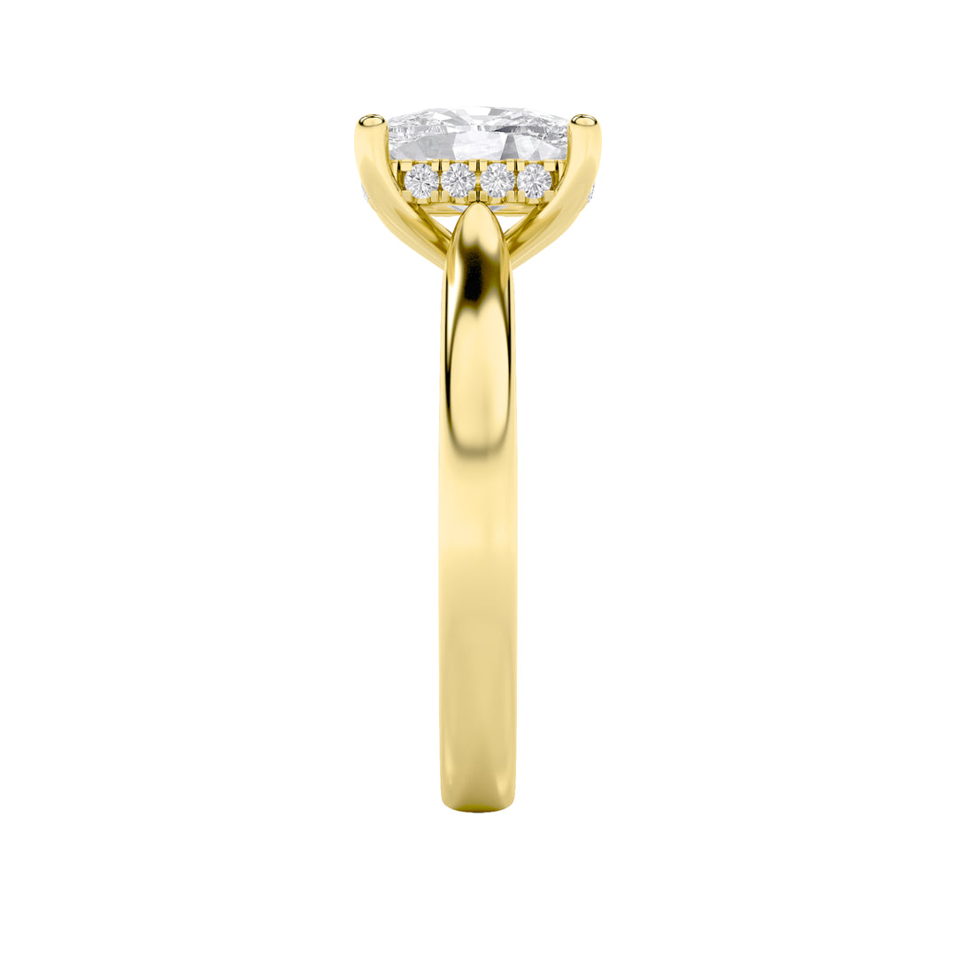 1Cttw Elongated Cushion Shaped Lab Grown Diamond (F/VS) Hidden Halo Cathedral Shank Engagement Ringin 14K Gold