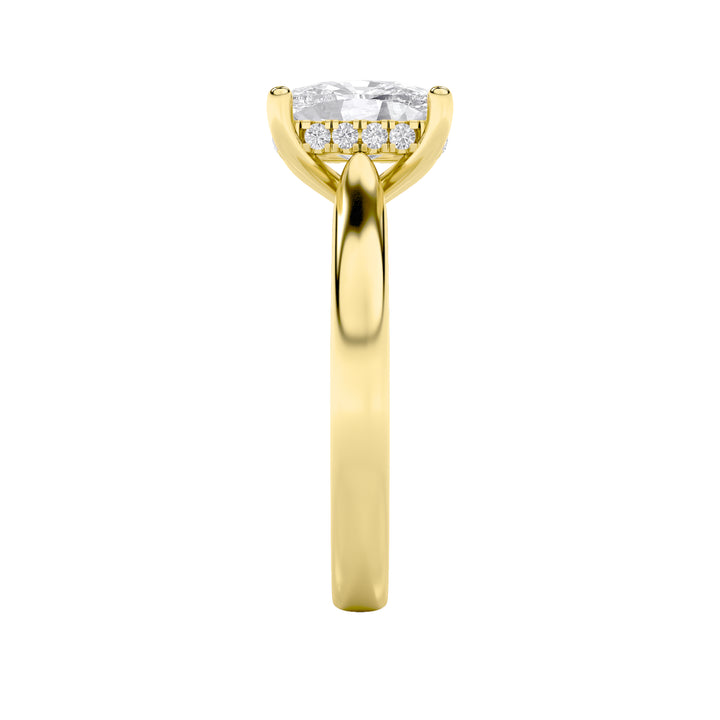 1Cttw Elongated Cushion Shaped Lab Grown Diamond (F/VS) Hidden Halo Cathedral Shank Engagement Ringin 14K Gold
