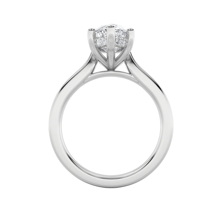 1Cttw Marquise Shaped Lab Grown Diamond (F/VS) Hidden Halo Cathedral Shank Engagement Ring in 14K Gold