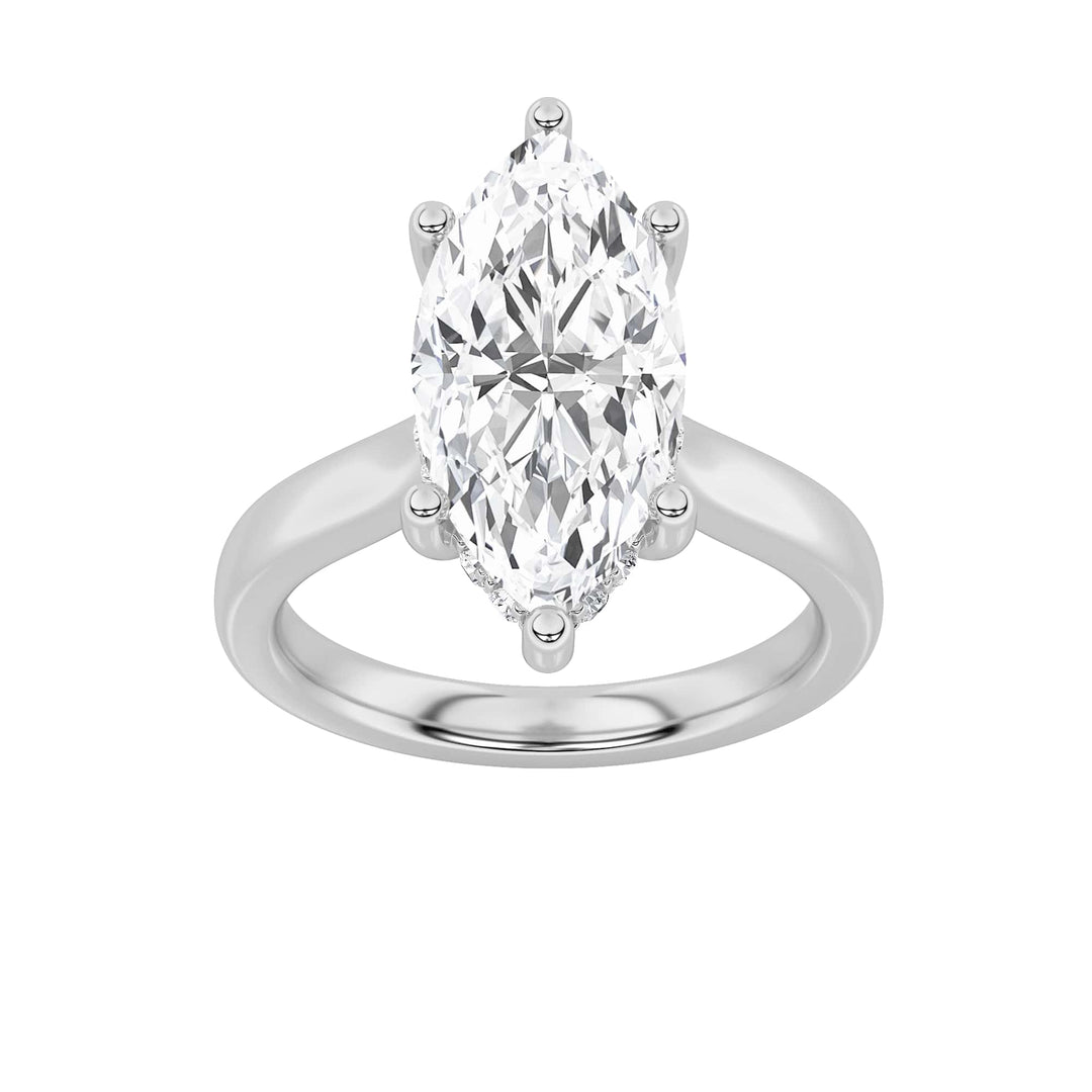 2Cttw Marquise Shaped Lab Grown Diamond (F/VS) Hidden Halo Cathedral Shank Engagement Ring in 14K Gold