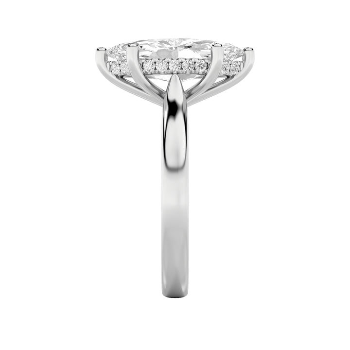 2Cttw Marquise Shaped Lab Grown Diamond (F/VS) Hidden Halo Cathedral Shank Engagement Ring in 14K Gold