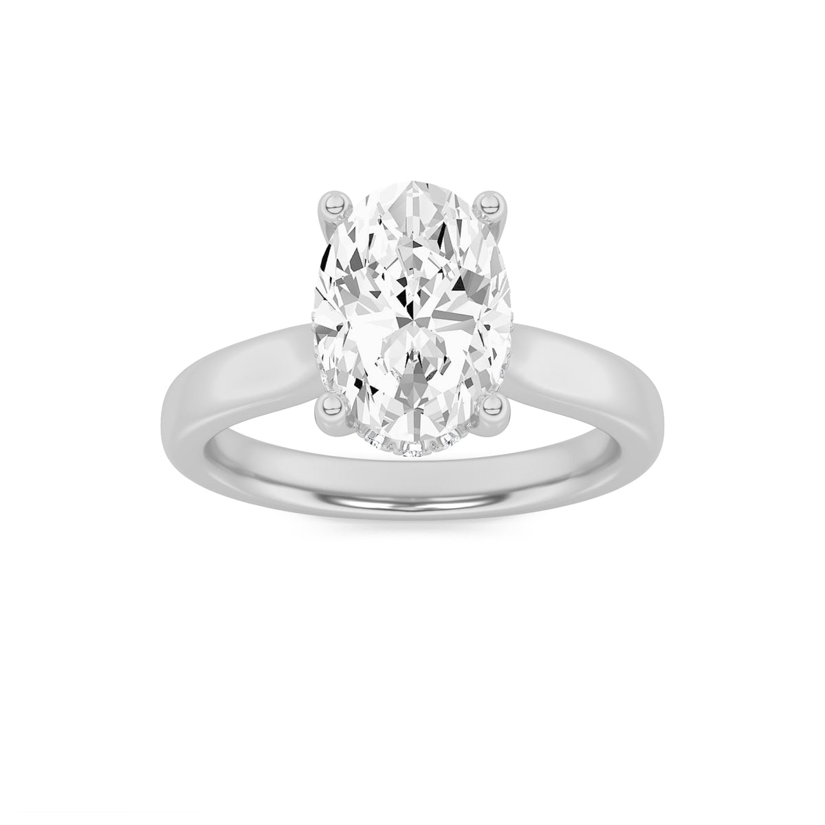 1Cttw Oval Shaped Lab Grown Diamond (F/VS) HiddenHalo Cathedral Shank Engagement Ring in 14K Gold