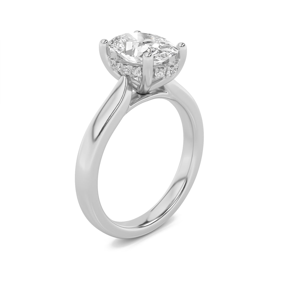 1Cttw Oval Shaped Lab Grown Diamond (F/VVS) Hidden Halo Cathedral Shank Engagement Ring in 14K Gold