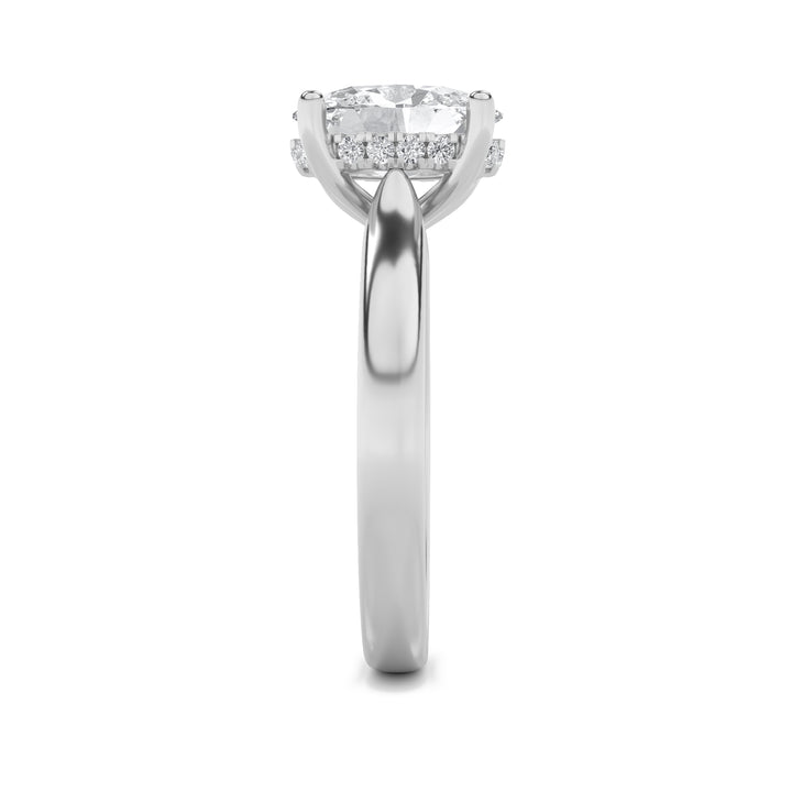 1Cttw Oval Shaped Lab Grown Diamond (F/VVS) Hidden Halo Cathedral Shank Engagement Ring in 14K Gold