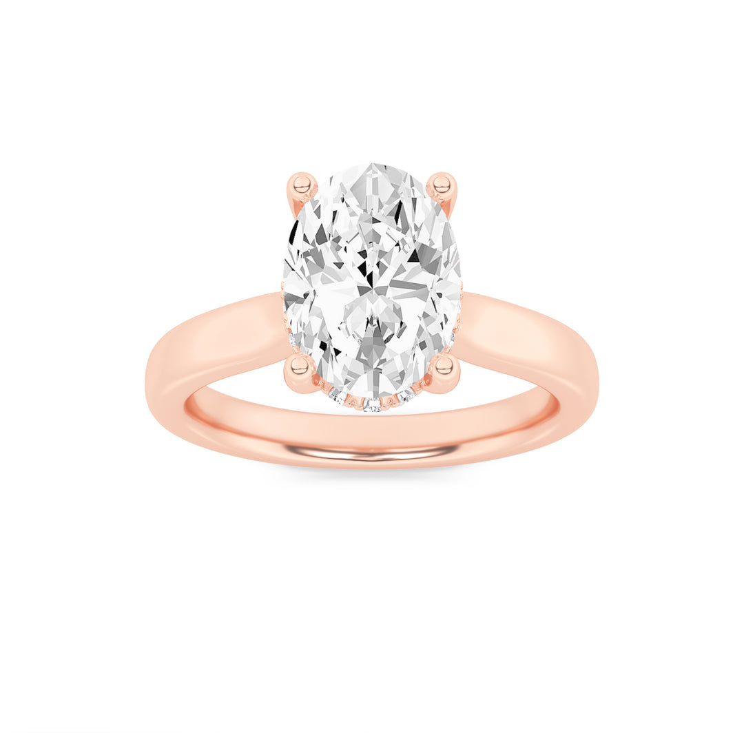 1Cttw Oval Shaped Lab Grown Diamond (F/VS) HiddenHalo Cathedral Shank Engagement Ring in 14K Gold