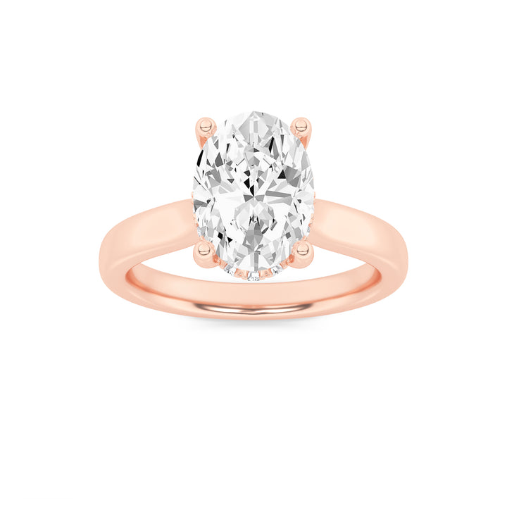 1Cttw Oval Shaped Lab Grown Diamond (F/VS) HiddenHalo Cathedral Shank Engagement Ring in 14K Gold