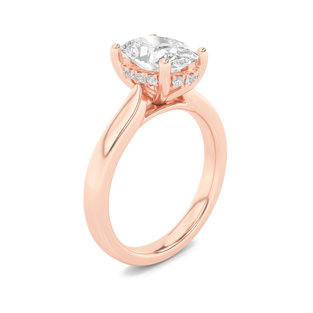 1Cttw Oval Shaped Lab Grown Diamond (F/VS) HiddenHalo Cathedral Shank Engagement Ring in 14K Gold