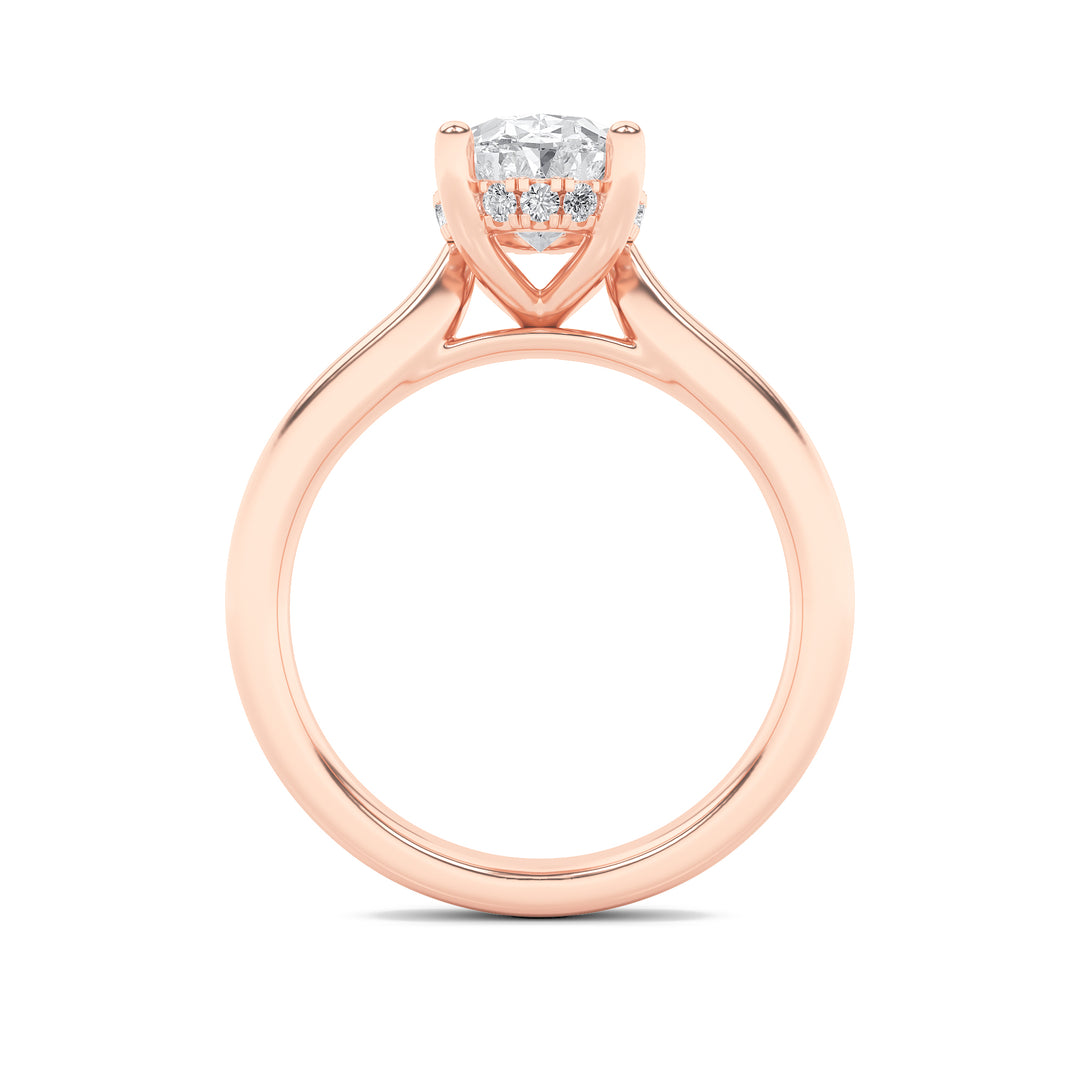 1Cttw Oval Shaped Lab Grown Diamond (F/VS) HiddenHalo Cathedral Shank Engagement Ring in 14K Gold