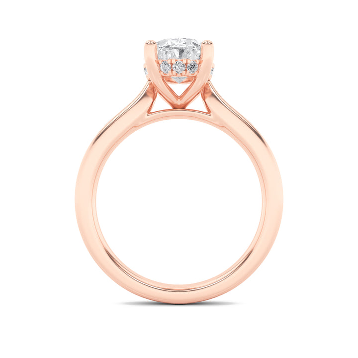 1Cttw Oval Shaped Lab Grown Diamond (F/VS) HiddenHalo Cathedral Shank Engagement Ring in 14K Gold