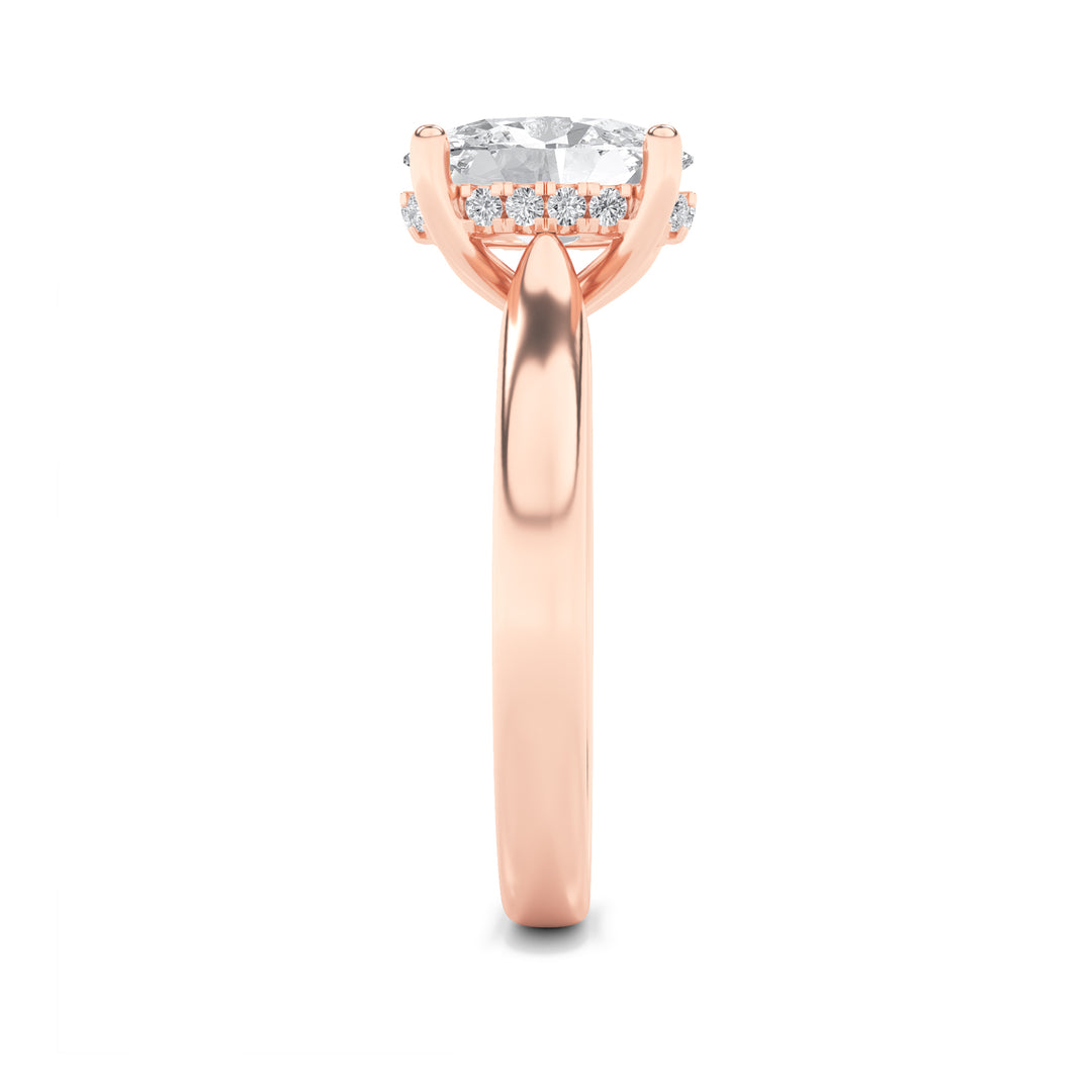 1Cttw Oval Shaped Lab Grown Diamond (F/VS) HiddenHalo Cathedral Shank Engagement Ring in 14K Gold