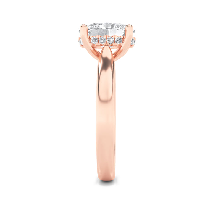 1Cttw Oval Shaped Lab Grown Diamond (F/VS) HiddenHalo Cathedral Shank Engagement Ring in 14K Gold
