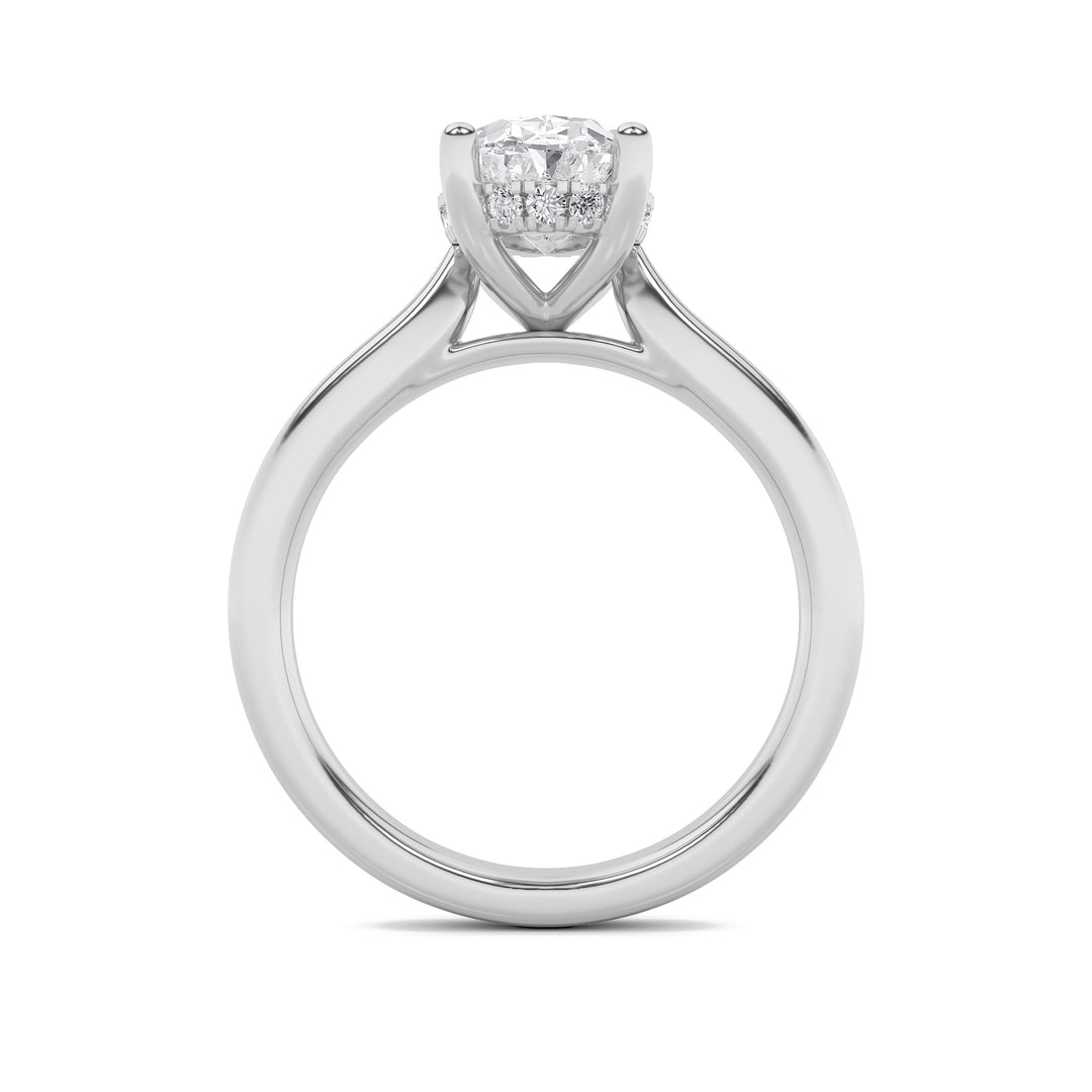1.5Cttw Oval Shaped Lab Grown Diamond (F/VS) Hidden Halo Cathedral Shank Engagement Ring in 14K Gold