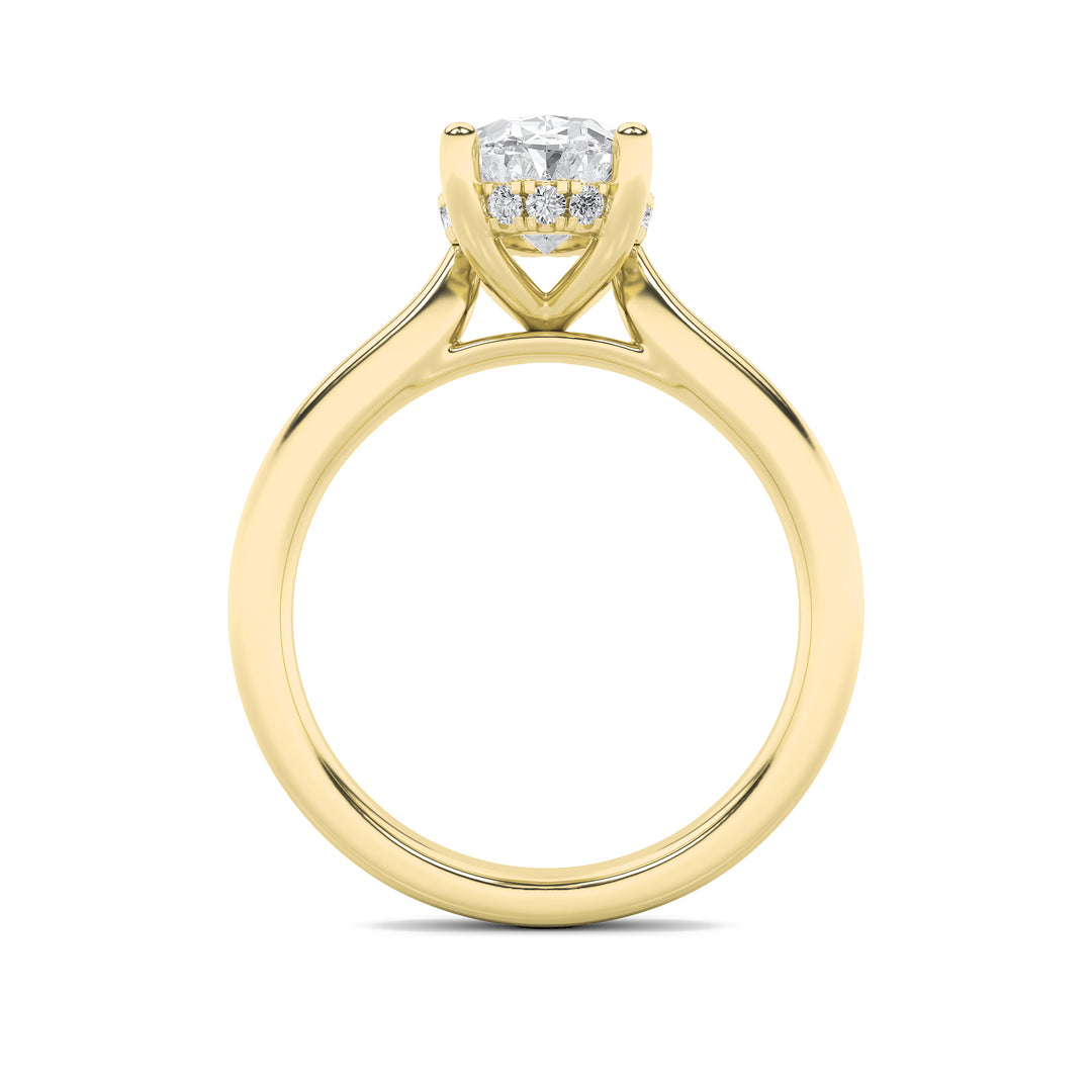 2Cttw Oval Shaped Lab Grown Diamond (F/VS) HiddenHalo Cathedral Shank Engagement Ring in 14K Gold