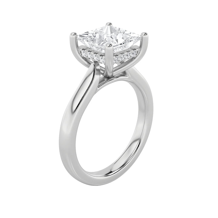 1Cttw Princess Shaped Lab Grown Diamond (F/VS) Hidden Halo Cathedral Shank Engagement Ring in 14K Gold