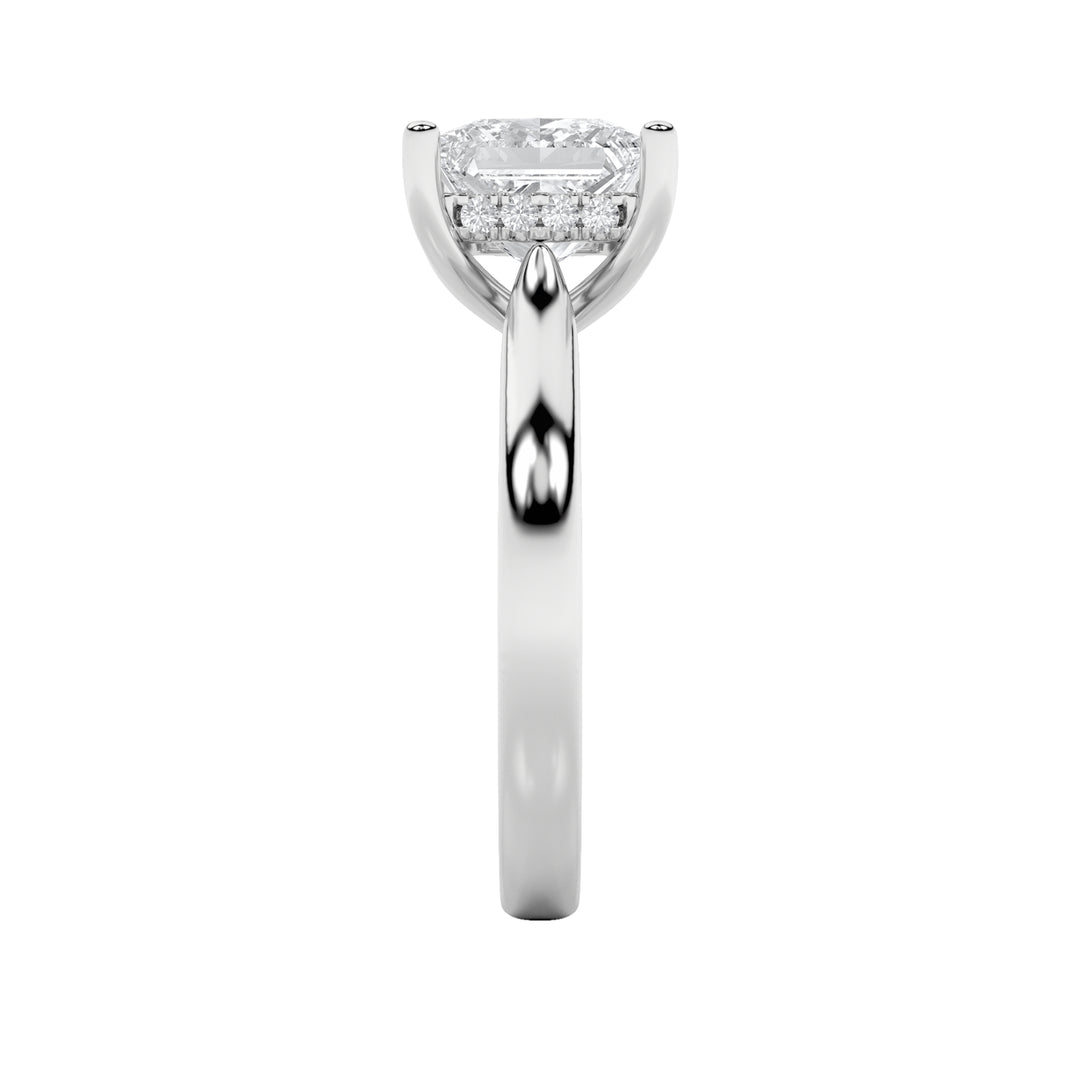 1Cttw Princess Shaped Lab Grown Diamond (F/VS) Hidden Halo Cathedral Shank Engagement Ring in 14K Gold