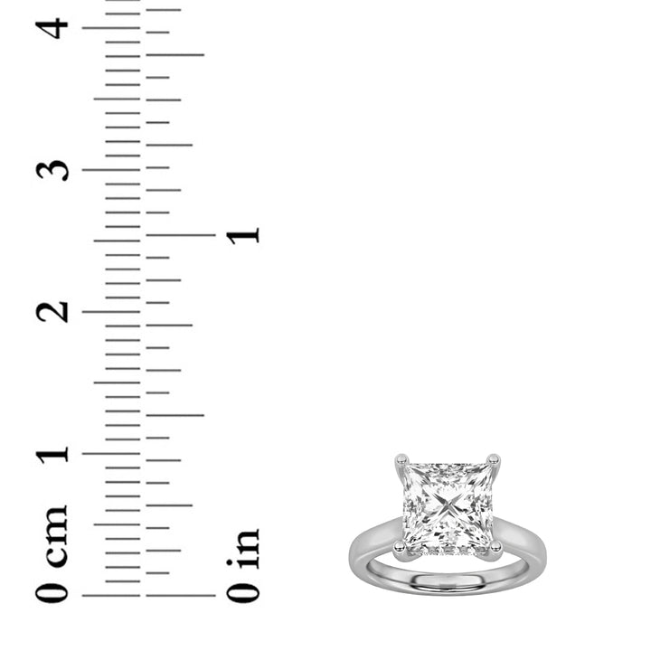 1Cttw Princess Shaped Lab Grown Diamond (F/VS) Hidden Halo Cathedral Shank Engagement Ring in 14K Gold