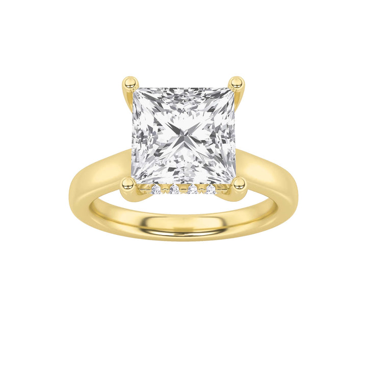 1Cttw Princess Shaped Lab Grown Diamond (F/VS) Hidden Halo Cathedral Shank Engagement Ring in 14K Gold