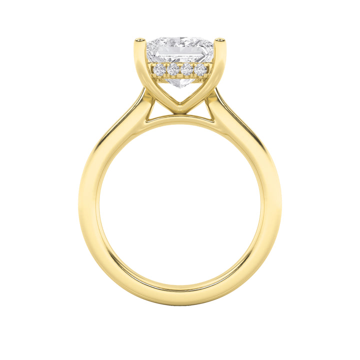 1Cttw Princess Shaped Lab Grown Diamond (F/VS) Hidden Halo Cathedral Shank Engagement Ring in 14K Gold