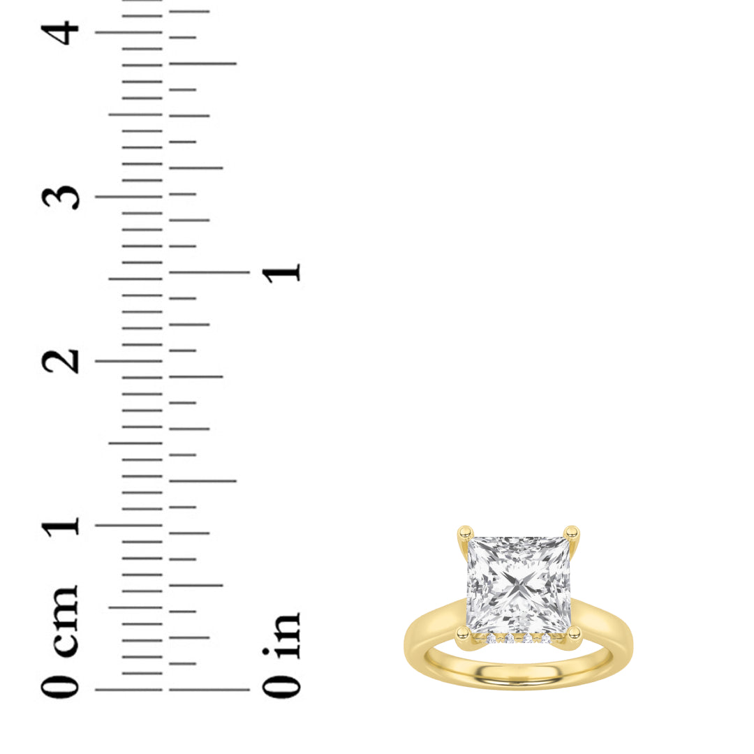1Cttw Princess Shaped Lab Grown Diamond (F/VS) Hidden Halo Cathedral Shank Engagement Ring in 14K Gold