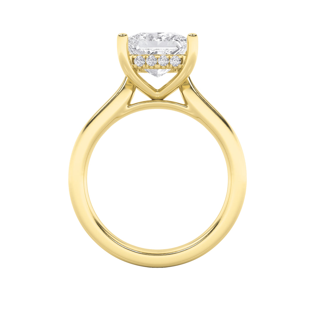 2Cttw Princess Shaped Lab Grown Diamond (F/VS) Hidden Halo Cathedral Shank Engagement Ring in 14K Gold
