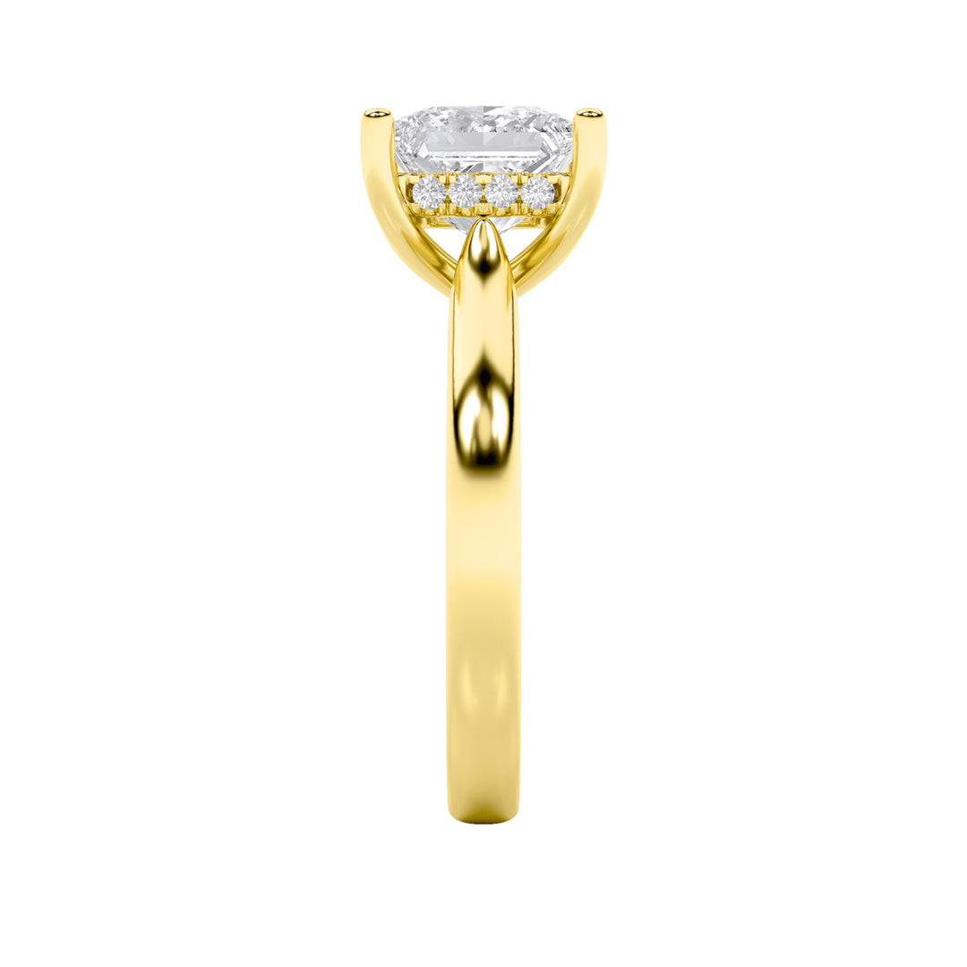 2Cttw Princess Shaped Lab Grown Diamond (F/VS) Hidden Halo Cathedral Shank Engagement Ring in 14K Gold