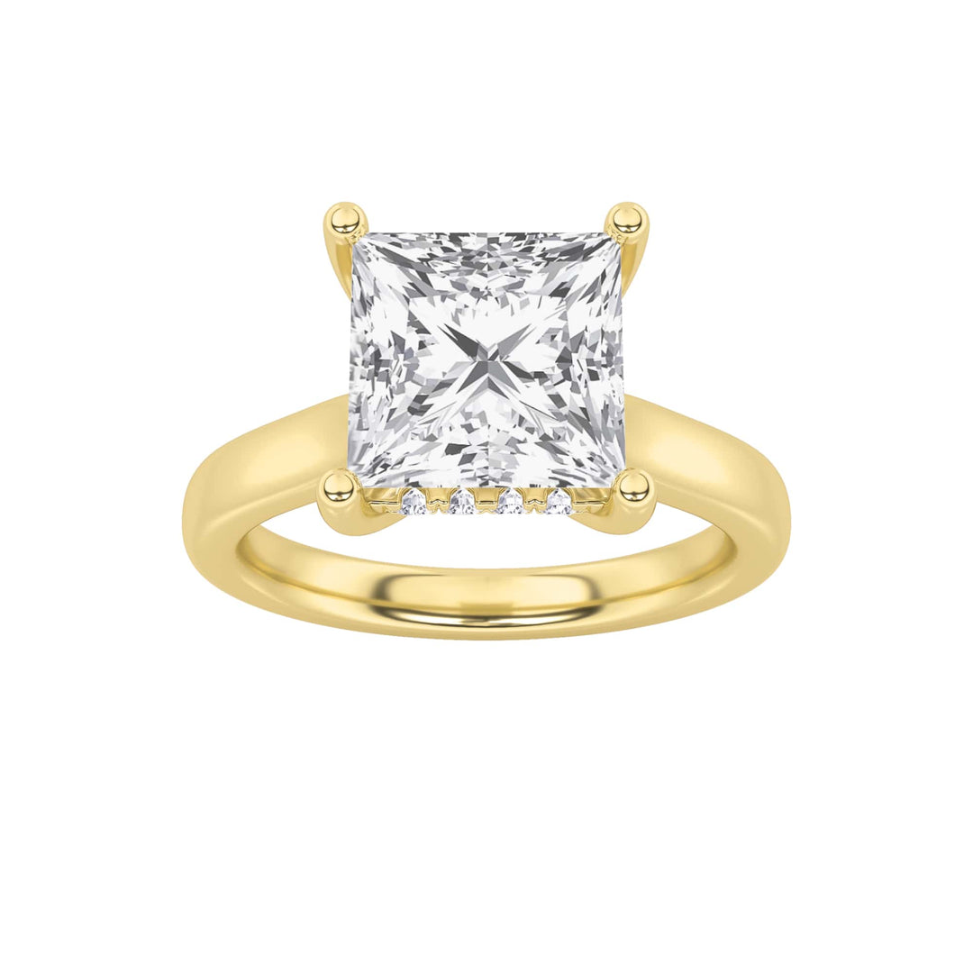 3Cttw Princess Shaped Lab Grown Diamond (F/VS) Hidden Halo Cathedral Shank Engagement Ring in 14K Gold