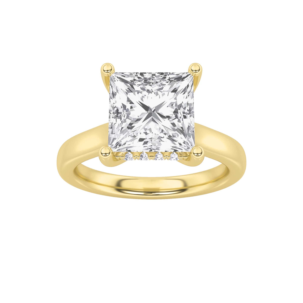 3Cttw Princess Shaped Lab Grown Diamond (F/VS) Hidden Halo Cathedral Shank Engagement Ring in 14K Gold