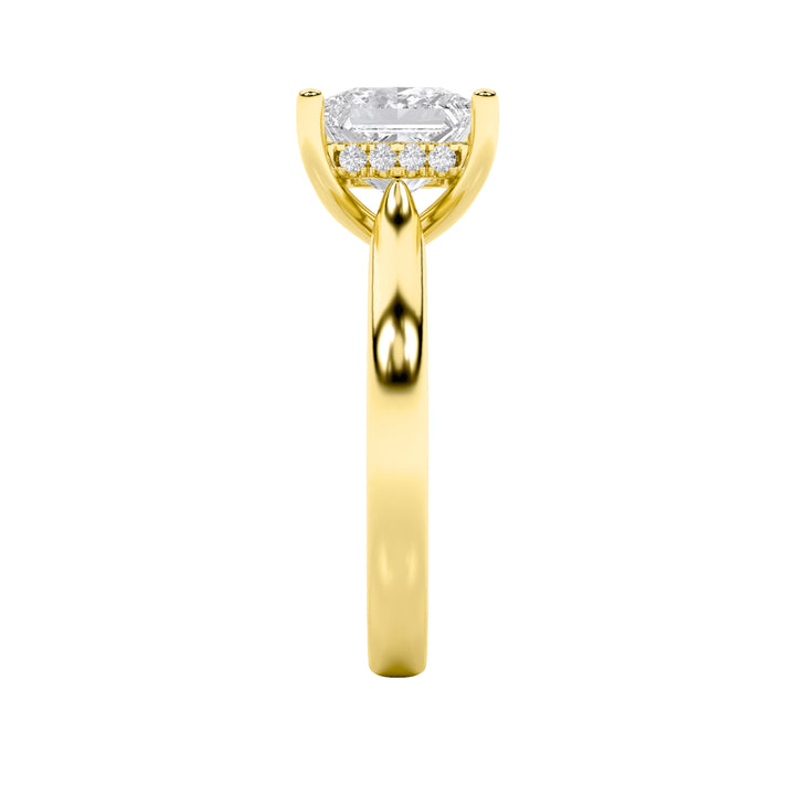 3Cttw Princess Shaped Lab Grown Diamond (F/VS) Hidden Halo Cathedral Shank Engagement Ring in 14K Gold