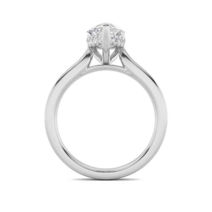 1Cttw Pear Shaped Lab Grown Diamond (F/VS) HiddenHalo Cathedral Shank Engagement Ring in 14K Gold