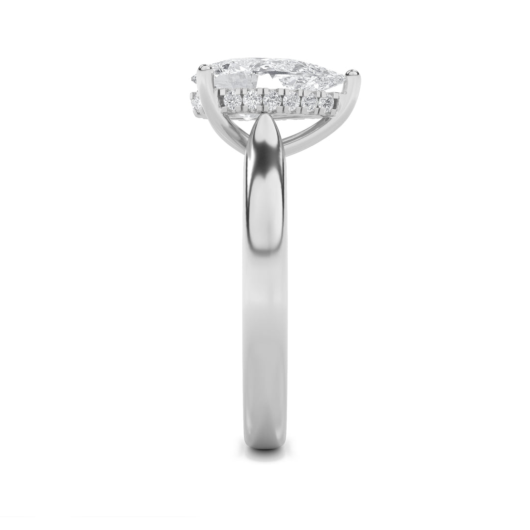 1Cttw Pear Shaped Lab Grown Diamond (F/VS) HiddenHalo Cathedral Shank Engagement Ring in 14K Gold
