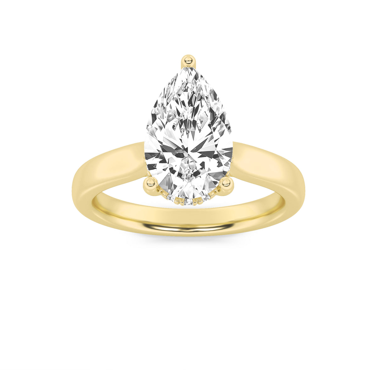 1Cttw Pear Shaped Lab Grown Diamond (F/VS) HiddenHalo Cathedral Shank Engagement Ring in 14K Gold