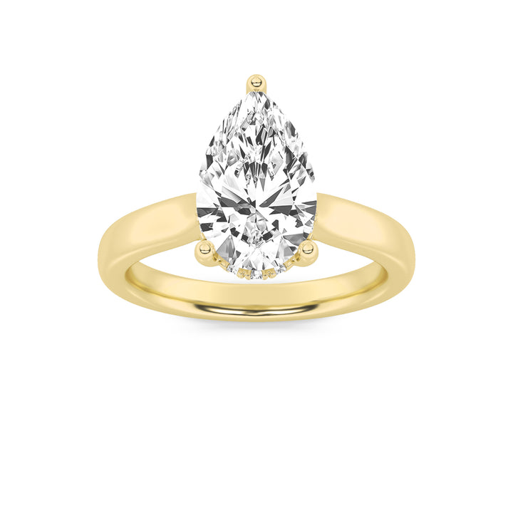 1Cttw Pear Shaped Lab Grown Diamond (F/VS) HiddenHalo Cathedral Shank Engagement Ring in 14K Gold