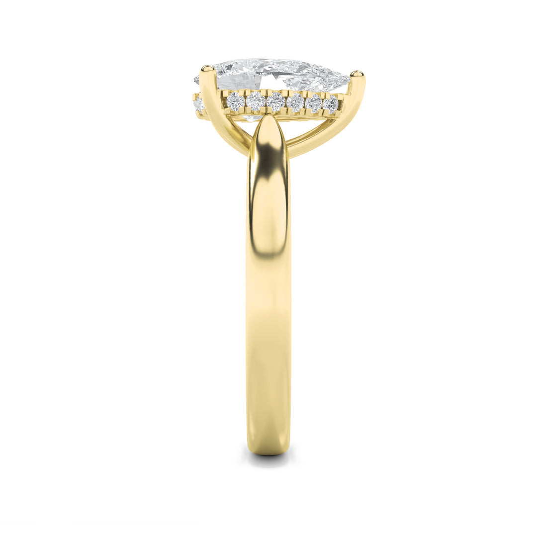 1Cttw Pear Shaped Lab Grown Diamond (F/VS) HiddenHalo Cathedral Shank Engagement Ring in 14K Gold