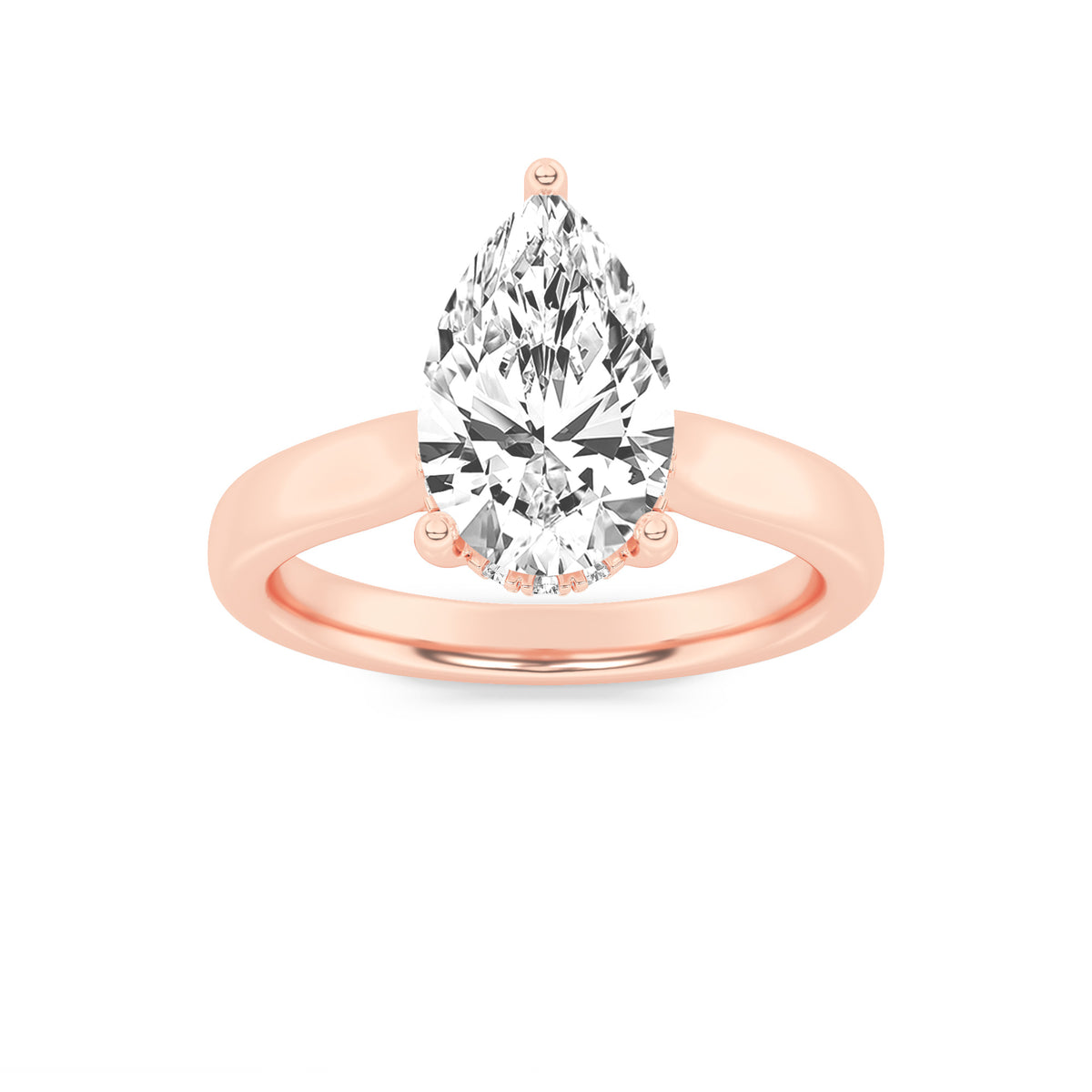 1Cttw Pear Shaped Lab Grown Diamond (F/VS) HiddenHalo Cathedral Shank Engagement Ring in 14K Gold