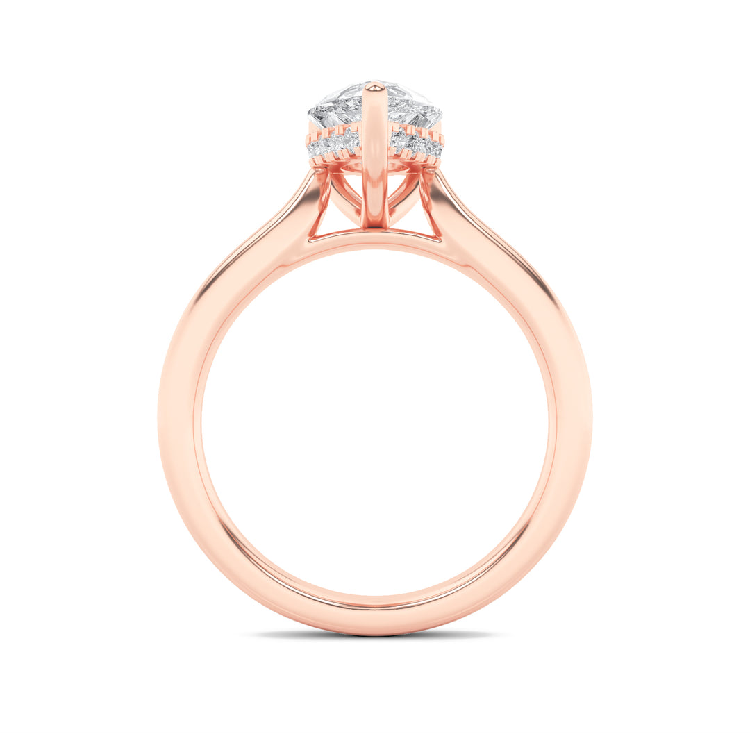 1Cttw Pear Shaped Lab Grown Diamond (F/VS) HiddenHalo Cathedral Shank Engagement Ring in 14K Gold
