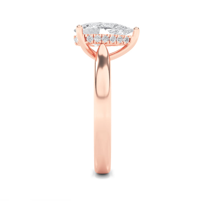 1Cttw Pear Shaped Lab Grown Diamond (F/VS) HiddenHalo Cathedral Shank Engagement Ring in 14K Gold