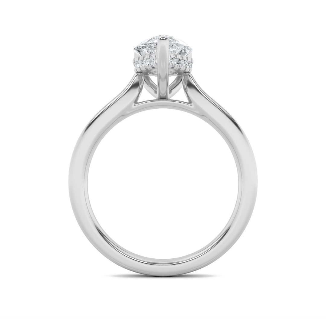 2Cttw Pear Shaped Lab Grown Diamond (F/VS) HiddenHalo Cathedral Shank Engagement Ring in 14K Gold