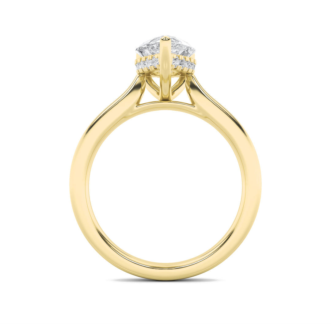 2Cttw Pear Shaped Lab Grown Diamond (F/VS) HiddenHalo Cathedral Shank Engagement Ring in 14K Gold