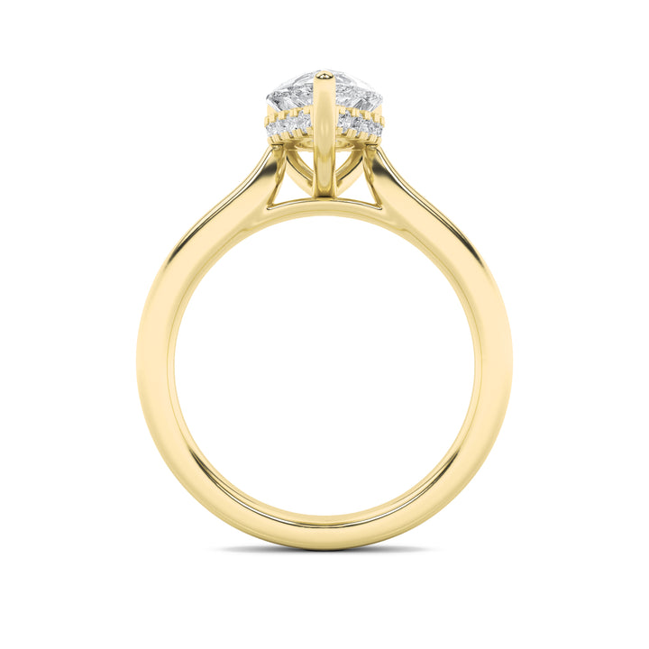 2Cttw Pear Shaped Lab Grown Diamond (F/VS) HiddenHalo Cathedral Shank Engagement Ring in 14K Gold