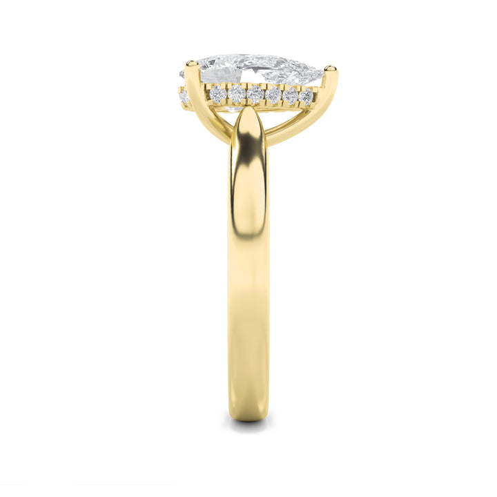 2Cttw Pear Shaped Lab Grown Diamond (F/VS) HiddenHalo Cathedral Shank Engagement Ring in 14K Gold