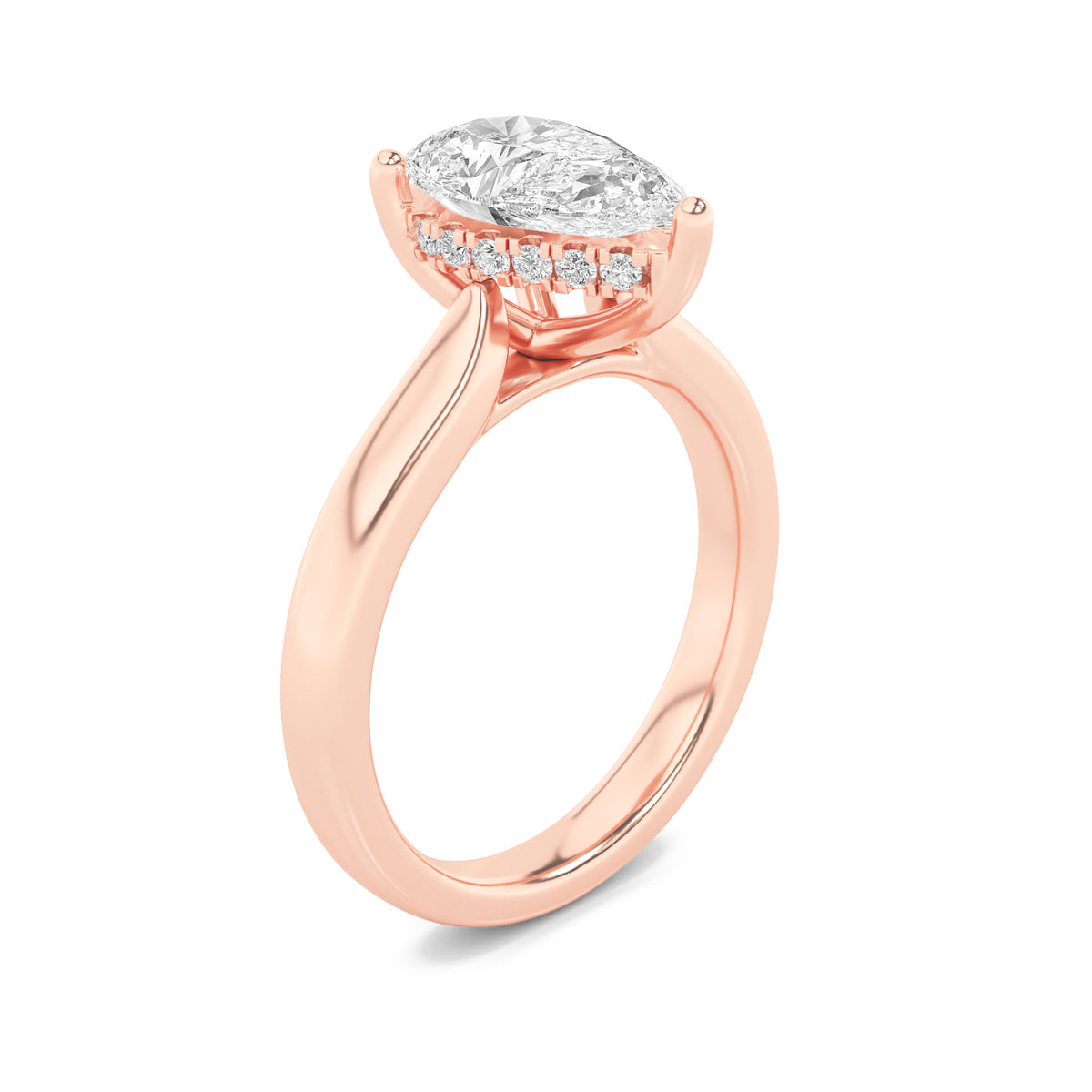 2Cttw Pear Shaped Lab Grown Diamond (F/VS) HiddenHalo Cathedral Shank Engagement Ring in 14K Gold