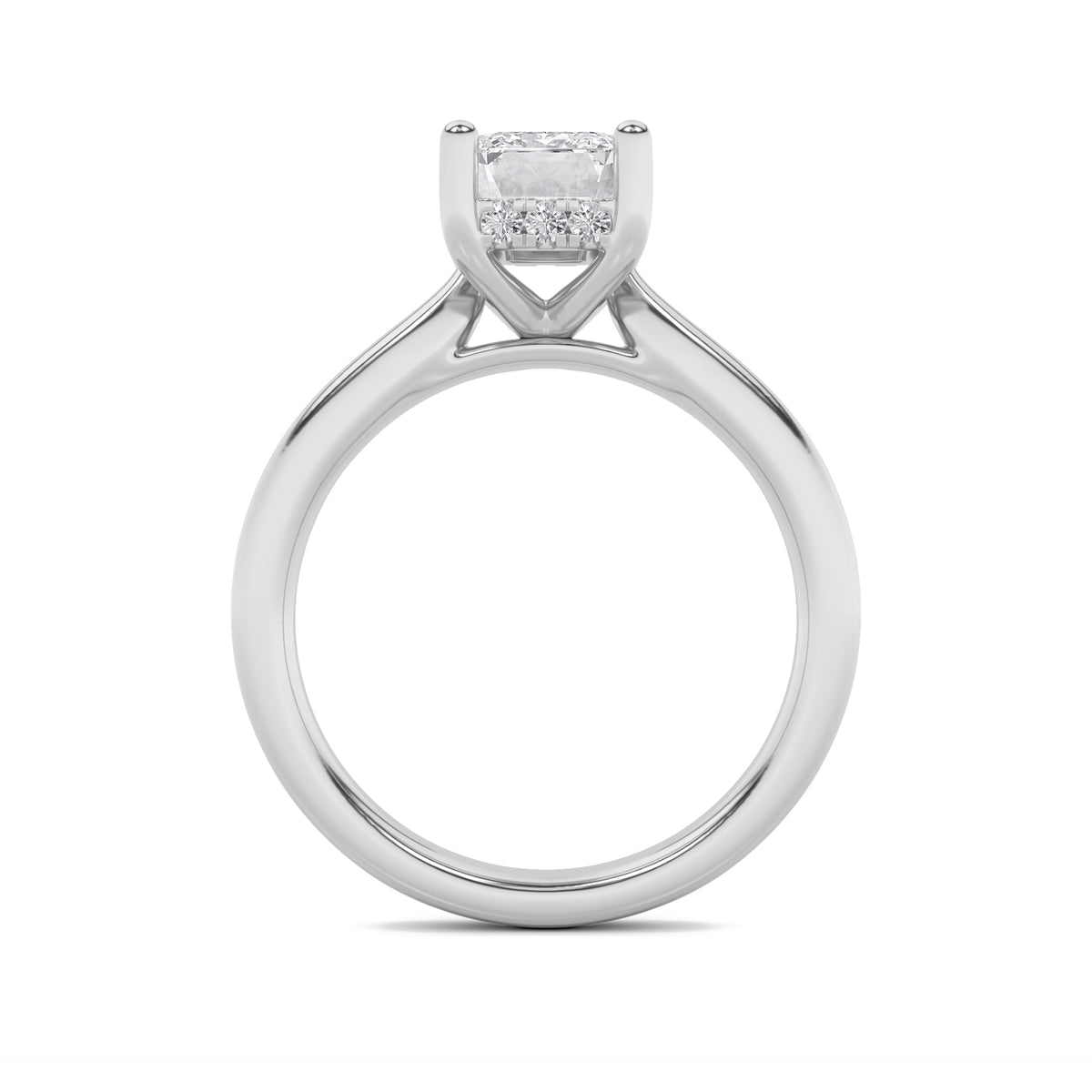 1Cttw Radiant Shaped Lab Grown Diamond (F/VS) Hidden Halo Cathedral Shank Engagement Ring in 14K Gold