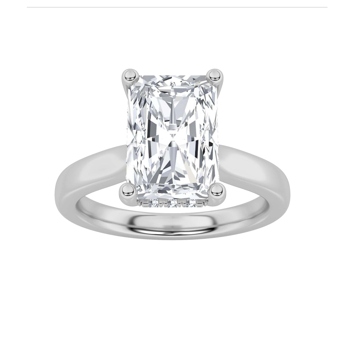 2Cttw Radiant Shaped Lab Grown Diamond (F/VVS) Hidden Halo Cathedral Shank Engagement Ring in 14K Gold