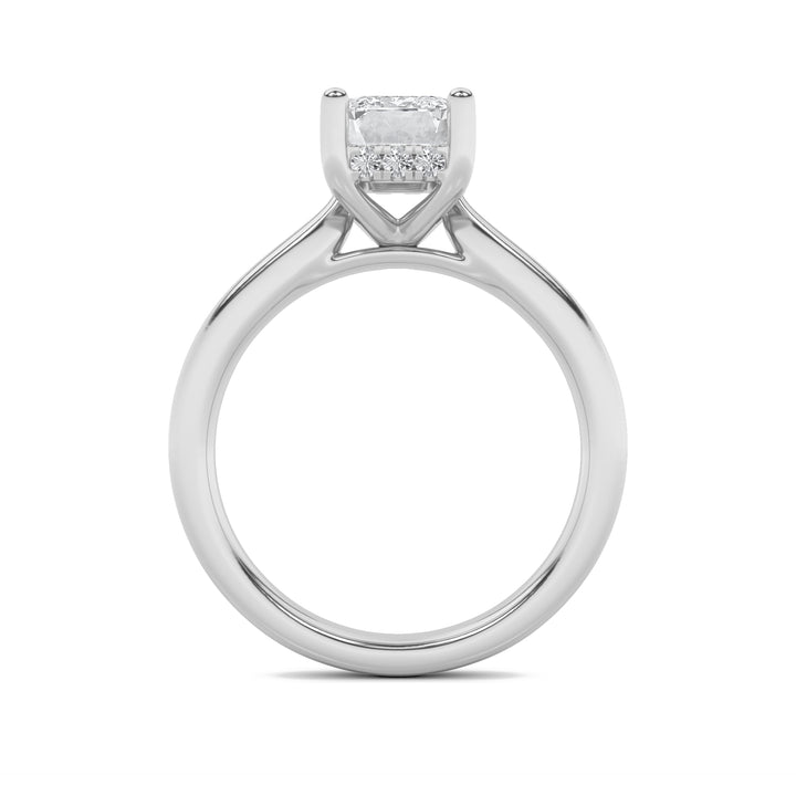 2Cttw Radiant Shaped Lab Grown Diamond (F/VVS) Hidden Halo Cathedral Shank Engagement Ring in 14K Gold