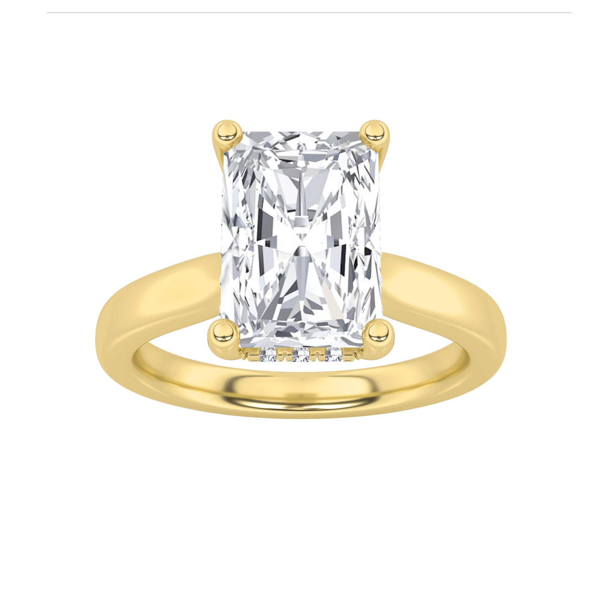 2Cttw Radiant Shaped Lab Grown Diamond (F/VS) Hidden Halo Cathedral Shank Engagement Ring in 14K Gold