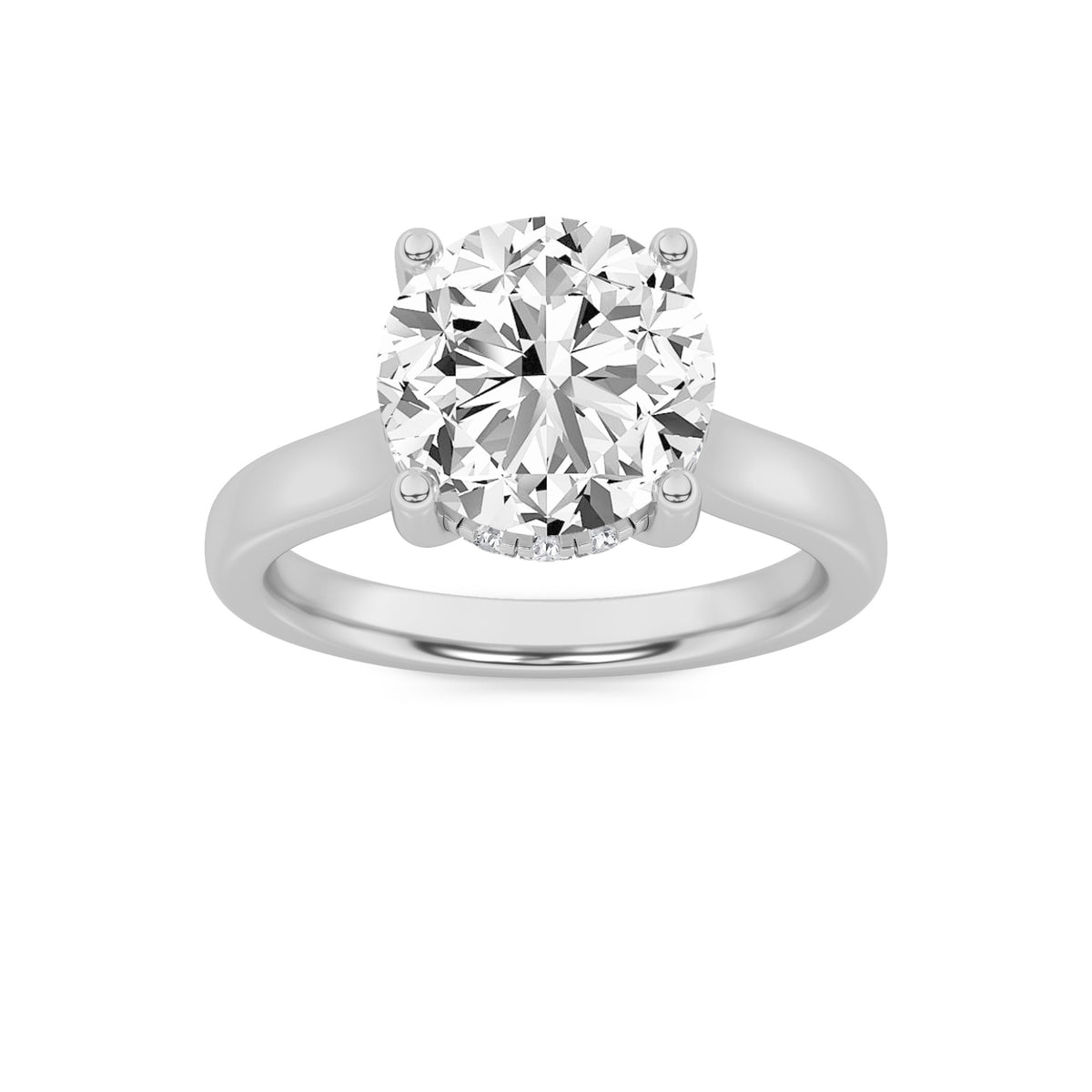 1Cttw Round Shaped Lab Grown Diamond (F/VVS) Hidden Halo Cathedral Shank Engagement Ring in 14K Gold